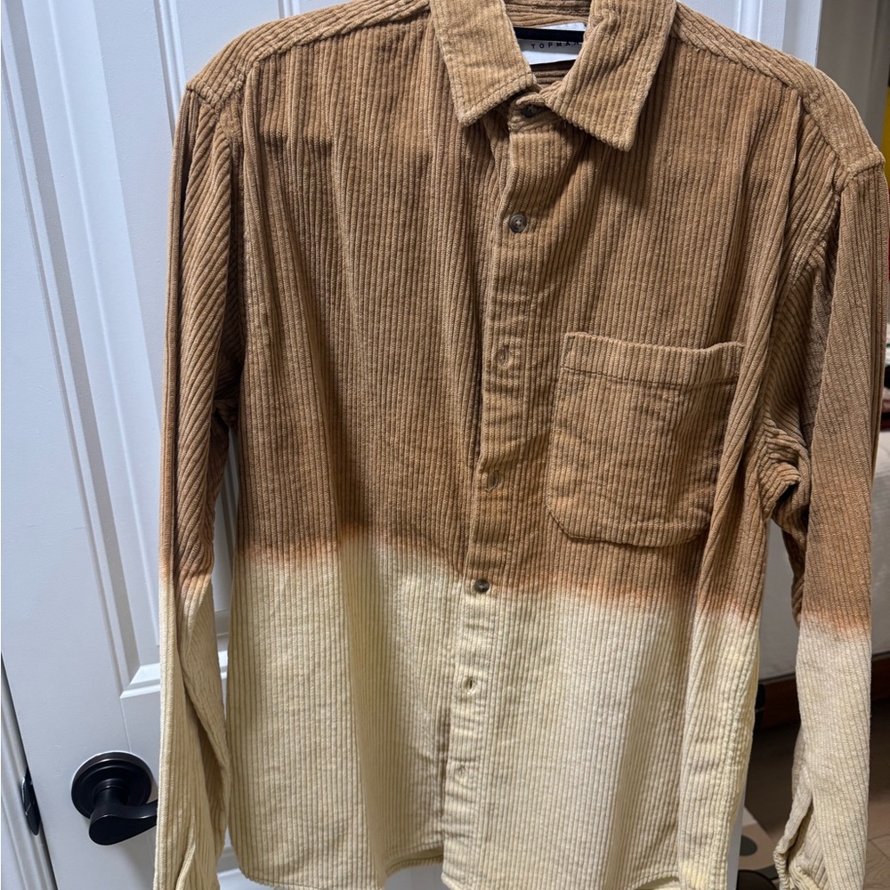 Topman Brown and Cream Corduroy Button-Up
